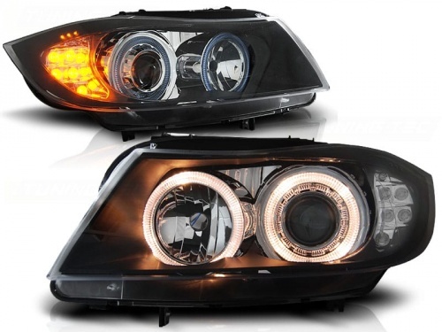 2 Phares avant BMW Serie 3 E90 E91 Angel Eyes LED 05-08 - Noir