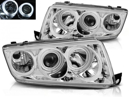 2 Phares avant Skoda Fabia CCFL angel eyes - 99-07 - Chrome