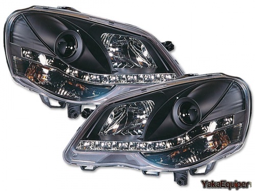 2 Phares avant VW Polo (9N3) DRL LED - Noir
