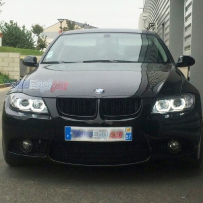 Phares BMW Serie 3 E90 E91 Angel Eyes LED U-LTI 05-08 - Noir 