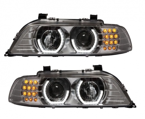 2 Phares avant BMW Serie 5 E39 95-03 Angel Eyes 3D LED - Chrome