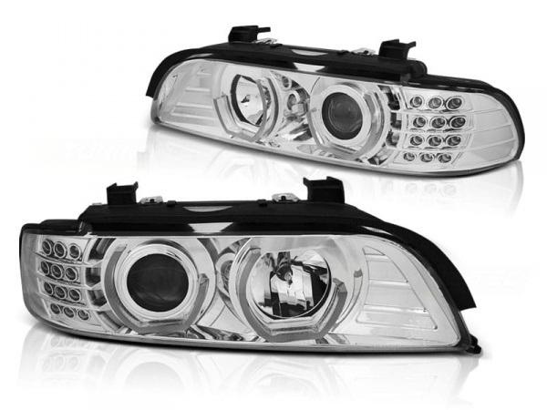 2 Phares avant BMW Serie 5 E39 95-03 Angel Eyes 3D LED - Chrome