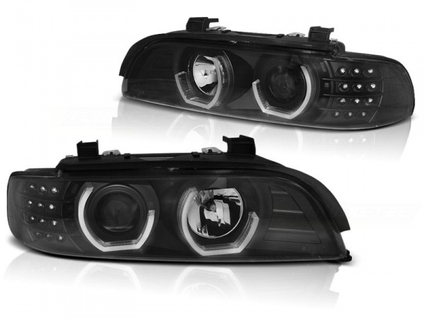 2 Phares avant BMW Serie 5 E39 95-03 Angel Eyes 3D LED - Noir
