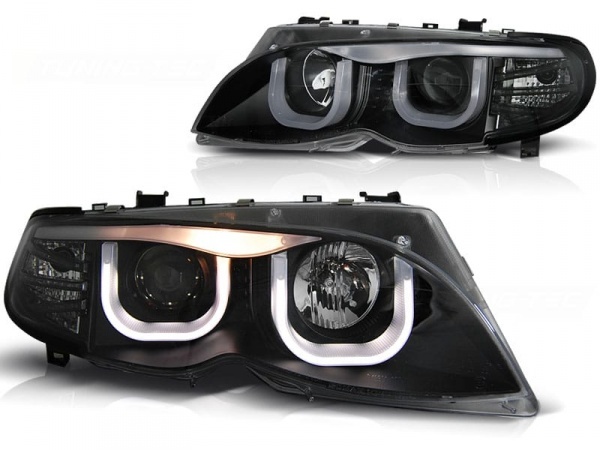 2 Phares avant BMW 3D LED E46 Berline Angel Eyes - Noir
