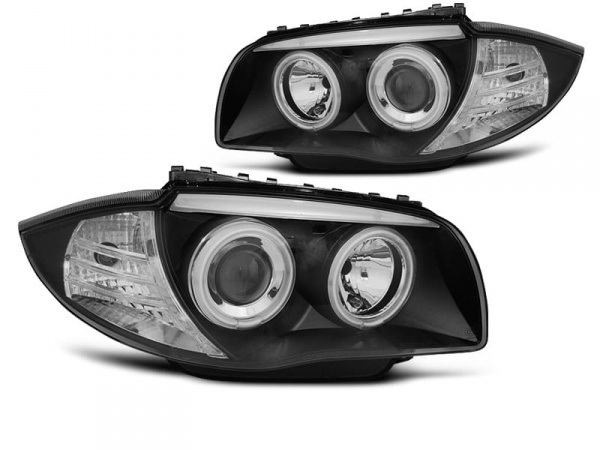 2 Phares avant BMW Serie 1 E81 E82 E87 Angel Eyes CCFL 04 et + - Noir