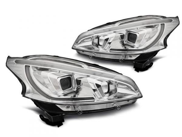 2 Phares avant Peugeot 208 LTI LED look xenon - Chrome