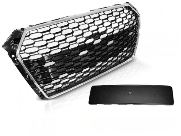 Grille calandre Audi A4 B9 15-19 - look RS4 - Chrome Noir