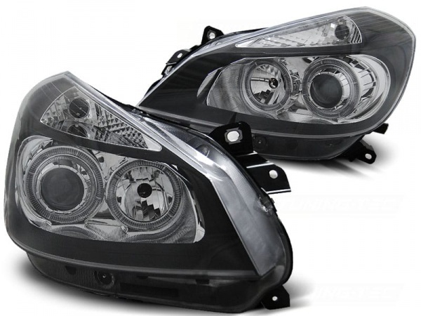 2 Phares avant Renault Clio 3 05-09 Angel Eyes - Noir