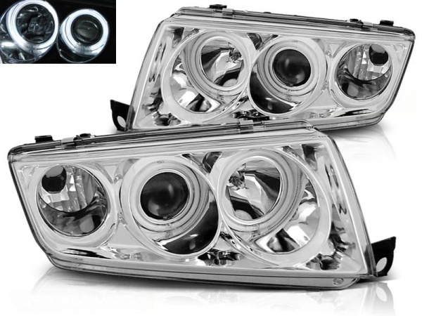 2 Phares avant Skoda Fabia CCFL angel eyes - 99-07 - Chrome