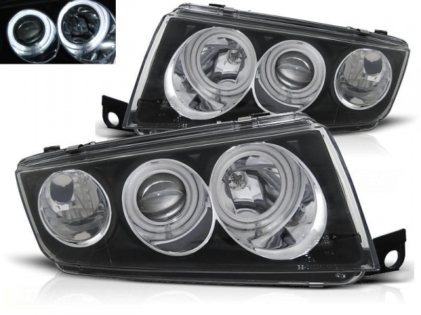 2 Phares avant Skoda Fabia CCFL angel eyes - 99-07 - Noir