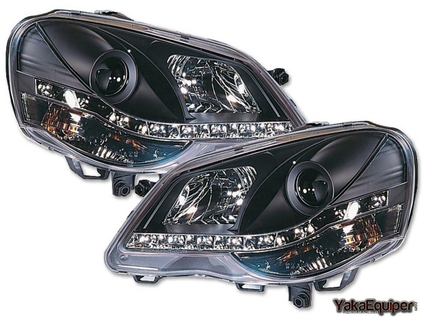 2 Phares avant VW Polo (9N3) DRL LED - Noir