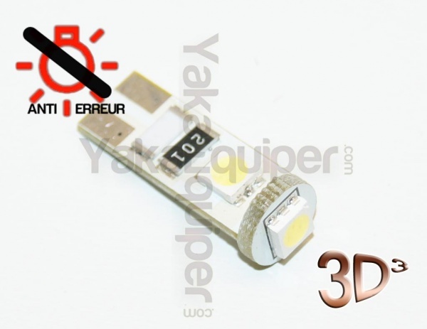T10 LED 3D 3 SMD-Lampe - Anti-OBD-Fehler - W5W-Sockel - Reinweiß