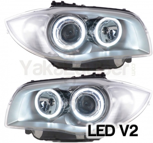 2 Phares avant BMW Serie 1 E81 E82 E87 Angel Eyes LED V2 DEPO 04 et + - Gris