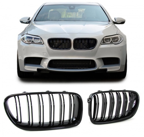 Grilles calandre BMW Serie 5 F10 F11 10-17 look M5 - Noir Brillant