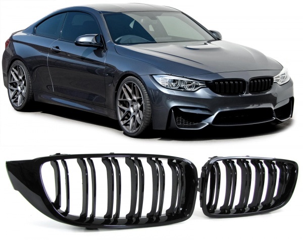 Grilles calandre BMW Serie 4 F32 F33 F36 look M4 - Noir Brillant