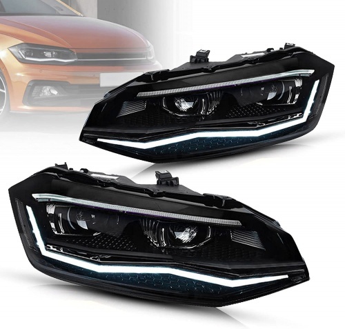2 Phares halogene VW Polo 6 AW 17-21 - dynamiques - Noir Chrome