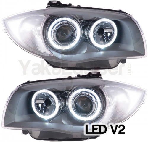 2 Phares avant BMW Serie 1 E81 E82 E87 Angel Eyes LED V2 DEPO 04 et + - Gris Ant