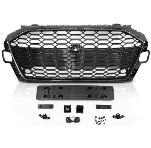 Grille calandre Audi A4 B9 19-24 - look RS4 - Noir brillant - camera PDC