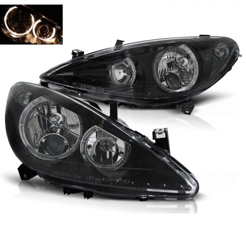 2 Phares avant Peugeot 307 01-05 Angel Eyes jaune - Noir