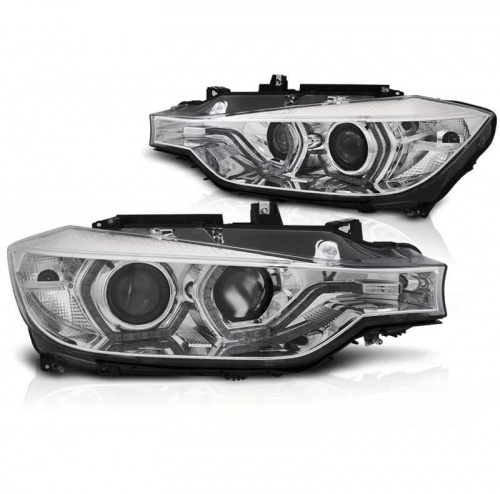 2 Phares BMW Serie 3 F30 Angel Eyes LED 11-15 look xenon - Chrome