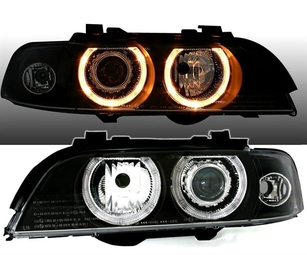 2 Phares avant BMW Serie 5 E39 95-03 xenon Angel Eyes - Noir