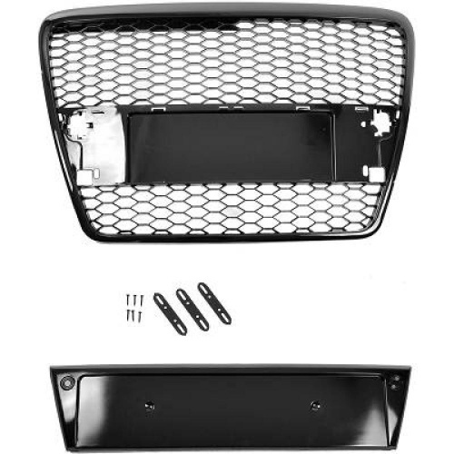 Grille calandre Audi A6 C6 04-11 - look RS6 - Noir Laqué