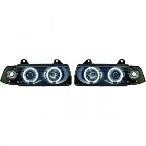 2 Phares avant BMW Serie 3 E36 Angel Eyes CCFL 92-98 coupe cab - Noir