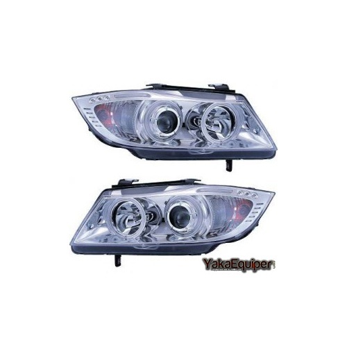 2 Phares avant BMW Serie 3 E90 E91 Angel Eyes  05-08 - Chrome