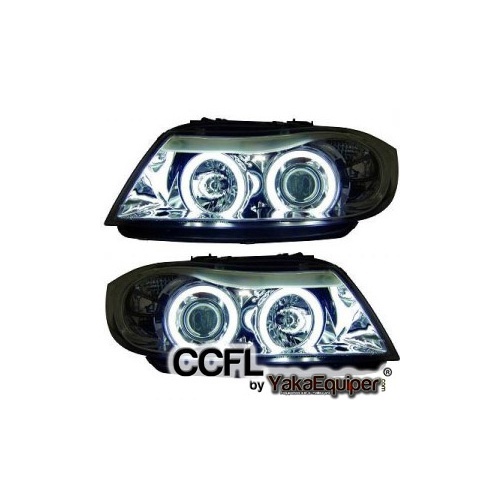 2 Phares avant BMW Serie 3 E90 E91 Angel Eyes CCFL 05-08 - Chrome