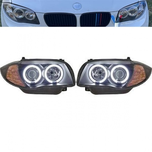 2 Phares avant BMW Serie 1 E81 E82 E87 Angel Eyes CCFL 04 et + - Noir