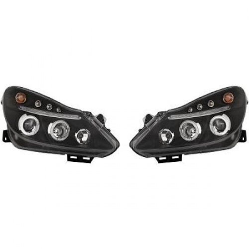 2 Phares avant Opel Corsa D 06-10 angel eyes - Noir