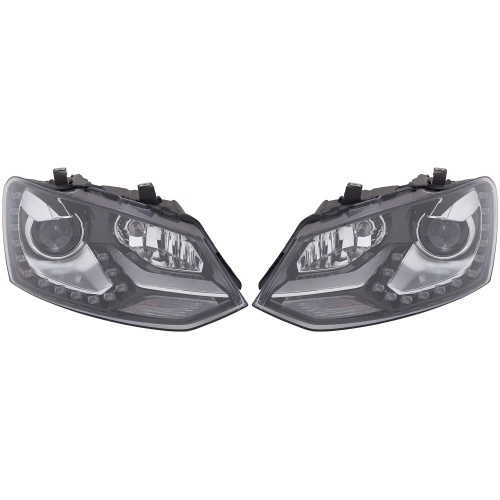 2 Phares avant VW Polo 6R 6C 09-17 H7 D2H - LED chrome - noir
