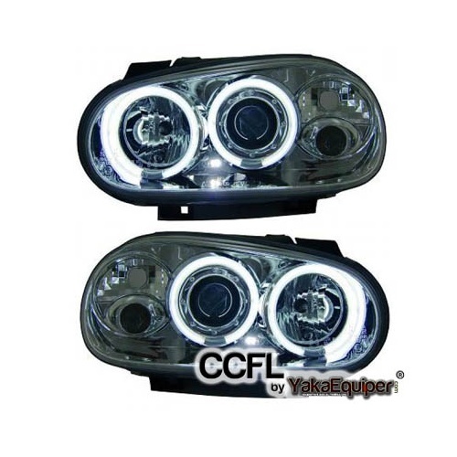 2 Phares avant VW GOLF 4 Angel Eyes CCFL 98-02 - Chrome