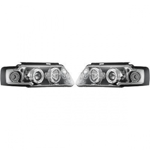 2 Phares avant VW Passat B5 (3B) Angel Eyes LED- 96-00 - Chrome