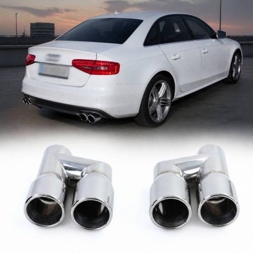 2 Embouts d’échappement double sortie inox 76 mm polis look Sport pour Audi A4 B8 / A5 B8 / A6 C7 / Q5 8R
