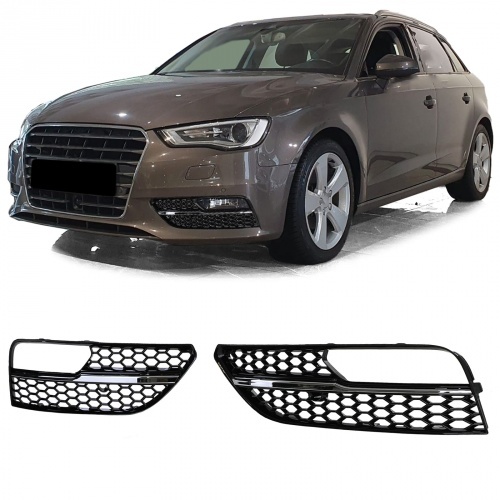 Grilles antibrouillard Audi A3 8V 2012 -2016 - look RS3 noir brillant chrome