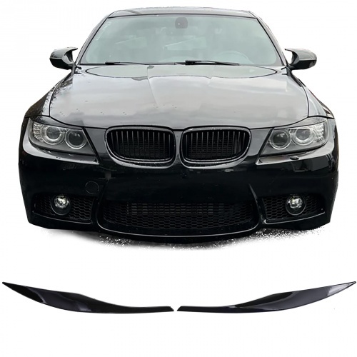 2 Paupieres de phares BMW Serie 3 E90 E91 05-12 - noir brillant