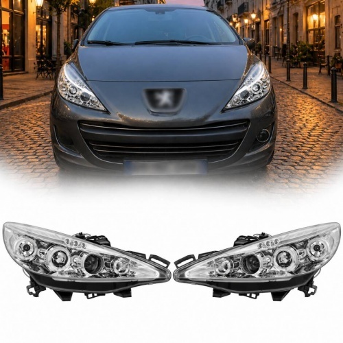 2 Phares avant Peugeot 207 Angel Eyes - Chrome