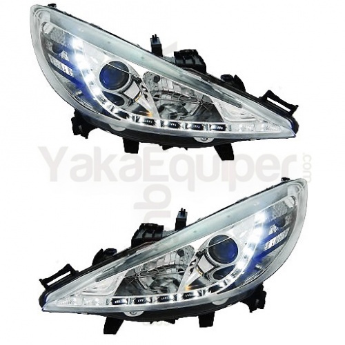 2 Phares avant Peugeot 207 Devil Eyes LED r87 - Chrome