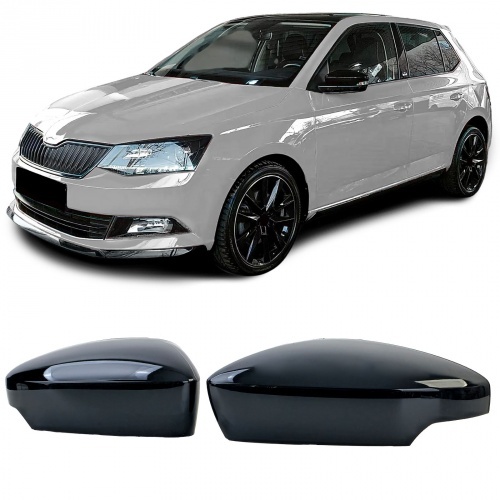 2 coques de retroviseur Skoda Fabia NJ 14-22 - Noir Brillant