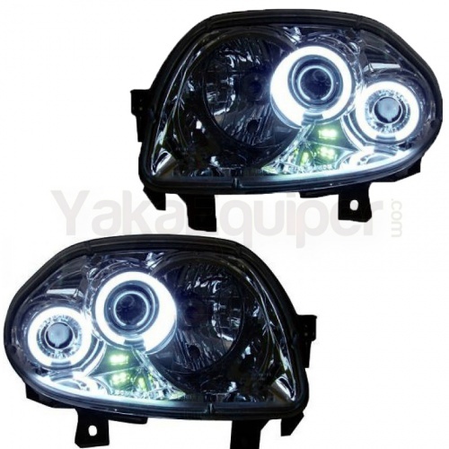 2 Phares avant Renault Clio 2 98-01 Angel Eyes CCFL - Chrome