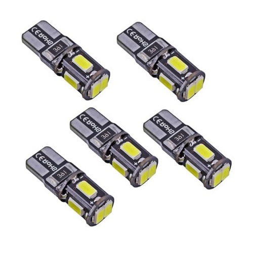 5x Ampoule T10 LED 3D<sup>5</sup> SMD- Anti Erreur OBD - Culot W5W - Blanc Pur