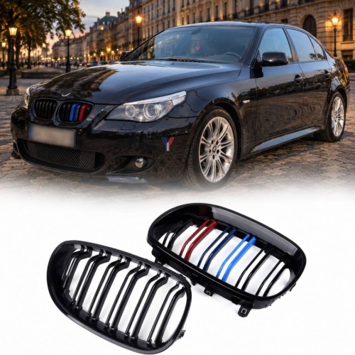 Grilles calandre BMW Serie 5 E60 E61 03-10 look couleur M - Noir Brillant