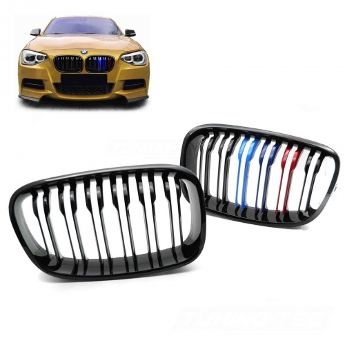 Grilles calandres BMW Serie 1 F20 F21 11-14 look couleur M - Noir Brillant