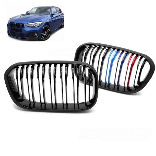 Grilles calandres BMW Serie 1 F20 F21 LCI 15-18 look couleur M - Noir Brillant