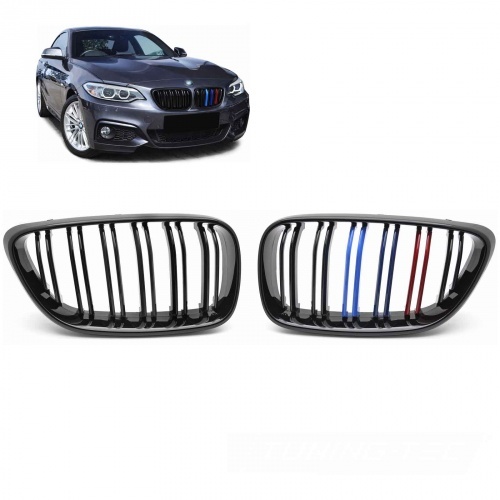 Grilles calandre BMW Serie 2 F22 F23 F87 M2 look couleur M - Noir Brillant