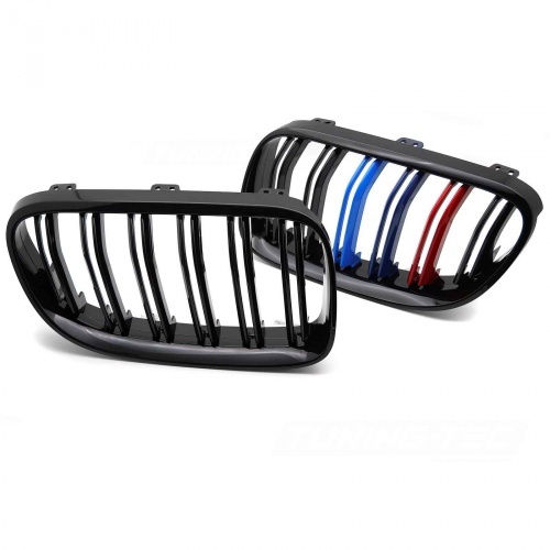 Grilles calandre BMW Serie 3 E92 E93 10-13 - look couleur M - Noir brillant