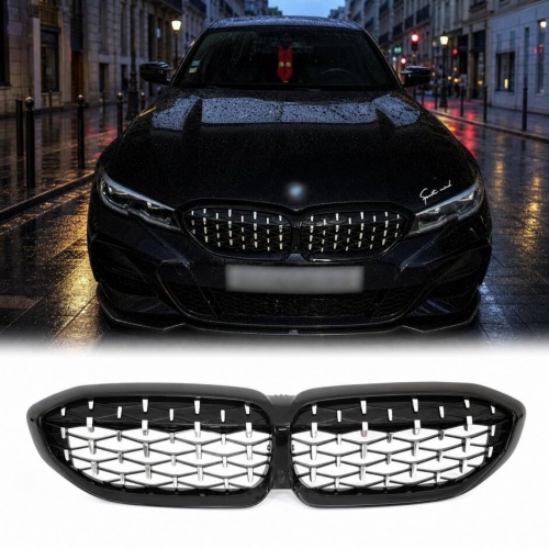 Grilles calandre BMW Serie 3 G20 G21 look diamant - 18-22 - Chrome Noir