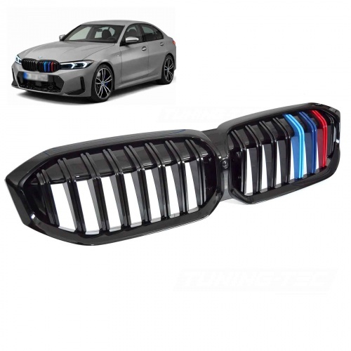 Grilles calandre BMW Serie 3 G20 G21 LCI look couleur M3 - 22-25 - Noir Brillant