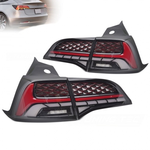 2 Feux arriere LED dynamiques Tesla Model 3 Model Y 17-24 - Noir Rouge